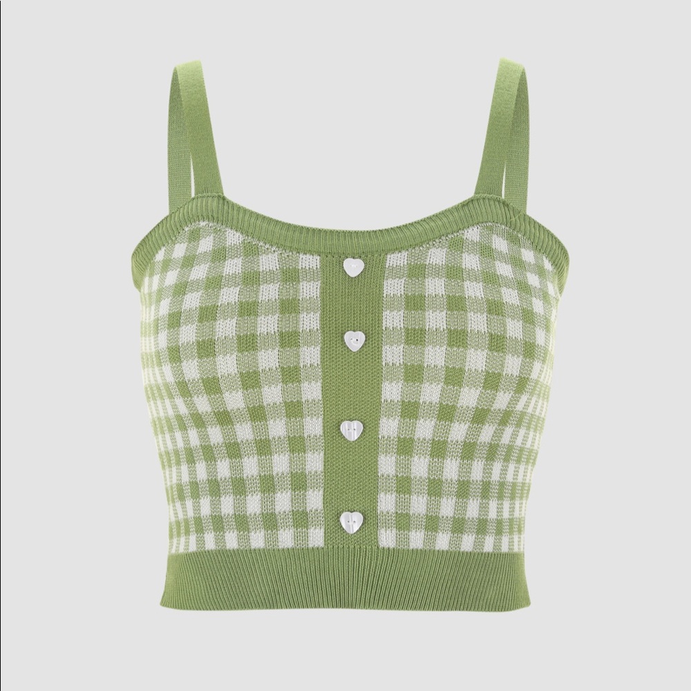 Checkered Green Knit Crop Top